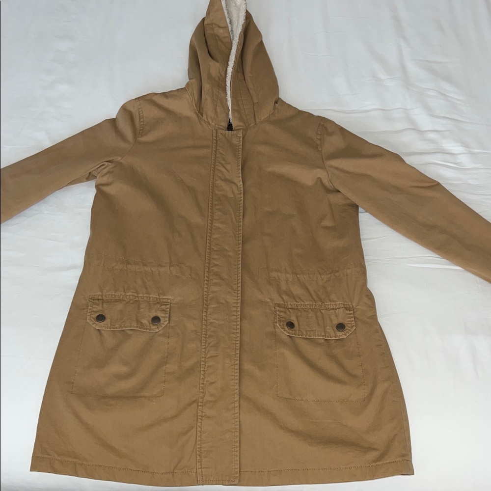 Tan Parka Fleece lined Hood Jacket Coat Forever 21 Size M